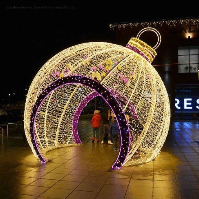 Outdoor Christmas Ornament Light 3D Giant Walk Through Ball Motif Light for Shopping Mall Decoration