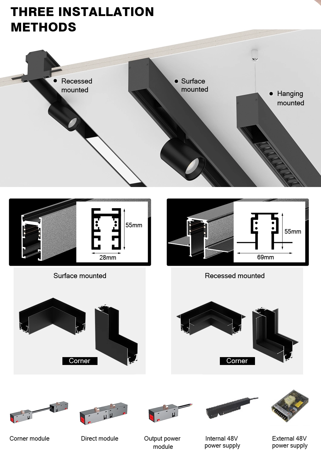 Aluminum Multi-Power Indoor Lighting Foldable Dimmable Ceiling Magnetic LED Track Light