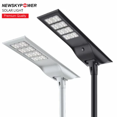 Nouveau moderne à haute luminosité extérieur étanche en aluminium intégré 30W 40W 60W 80W 100W LED tout en un lampadaire solaire